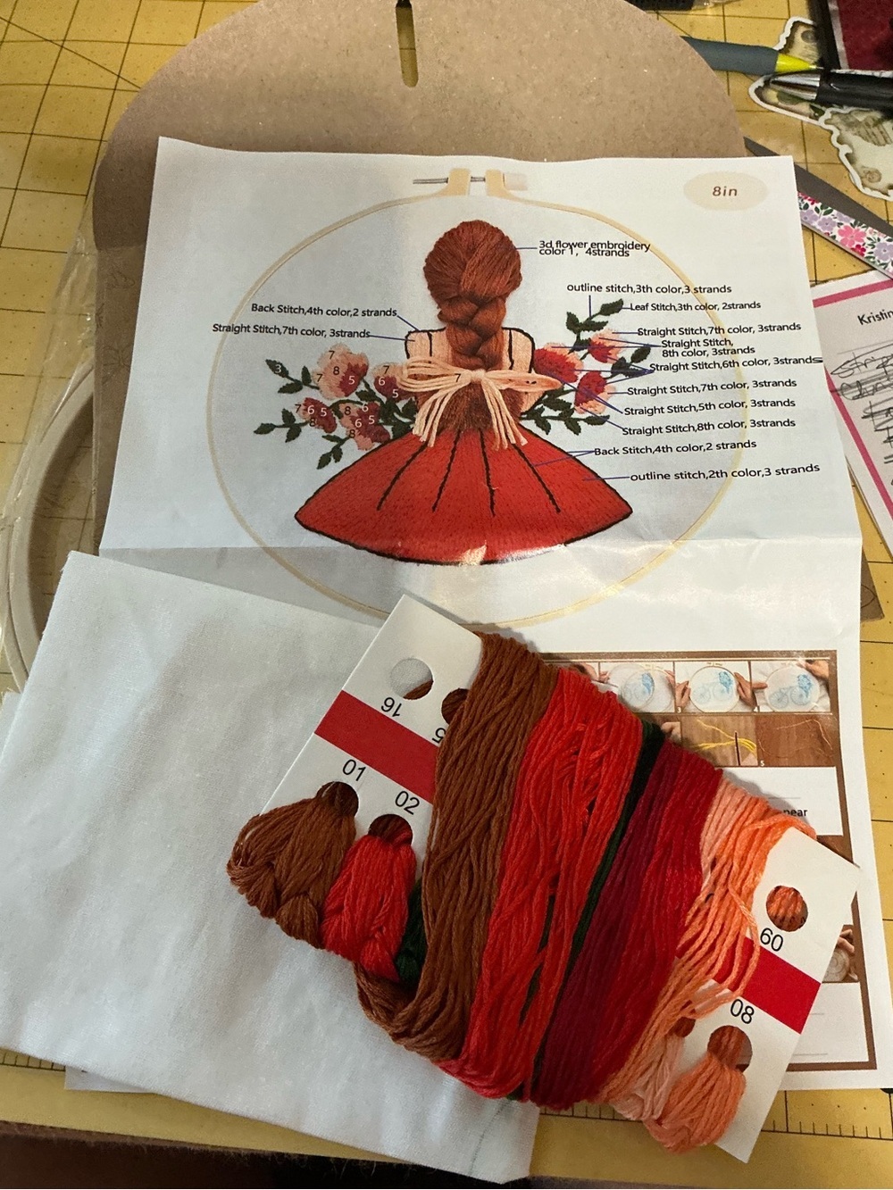 Hand Embroidery Kit with Red Dress Design
